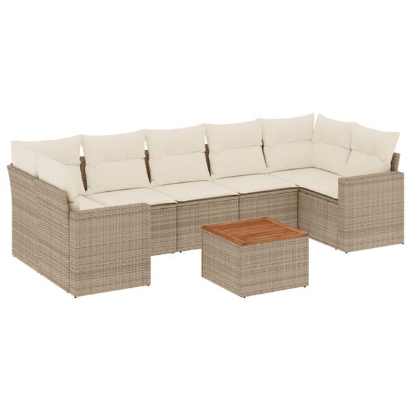 vidaXL Set Divano da Giardino 8 pz con Cuscini Beige in Polyrattan