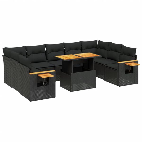 vidaXL Set Divani da Giardino 10pz con Cuscini in Polyrattan Nero