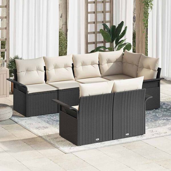 vidaXL Set Divano da Giardino con cuscino 7 pcs Nero Poly Rattan
