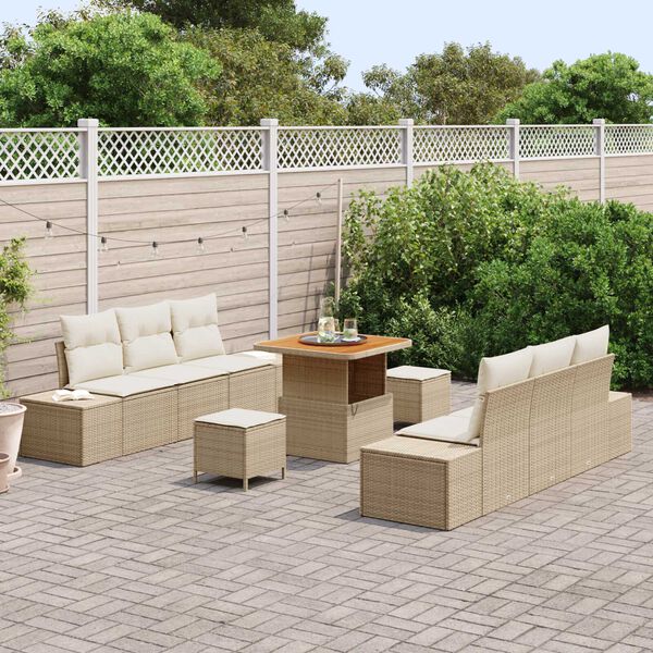vidaXL Set Divano da Giardino con cuscino 9 pcs Beige Poly Rattan