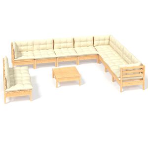 vidaXL Set Divani da Giardino 11 pz con Cuscini Crema Massello di Pino