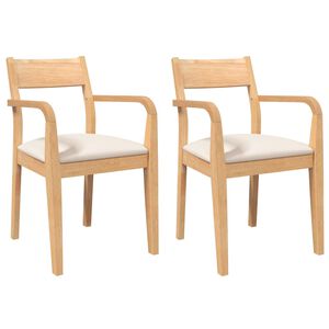 vidaXL Sedie da Pranzo con Cuscini 2 pz Naturale Legno Massello Hevea