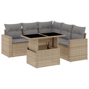 vidaXL Set Divano da Giardino 6 pz con Cuscini Beige in Polyrattan