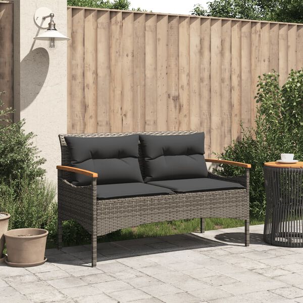 vidaXL Panchina Giardino con Cuscini 116x62,5x74 cm Grigia Polyrattan