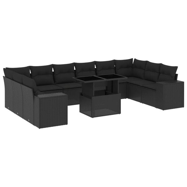 vidaXL Set Divani da Giardino 11 pz con Cuscini in Polyrattan Nero