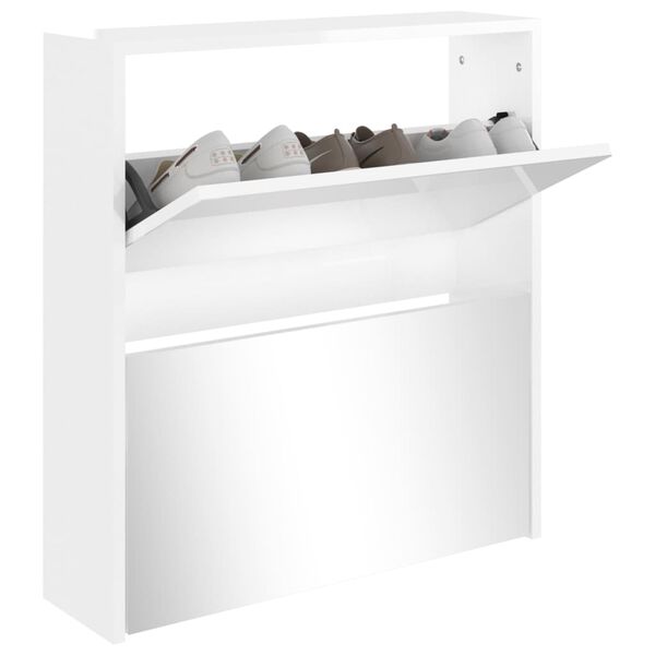 vidaXL Scarpiera con Specchio a 2 Livelli Bianco lucido 63x17x67 cm