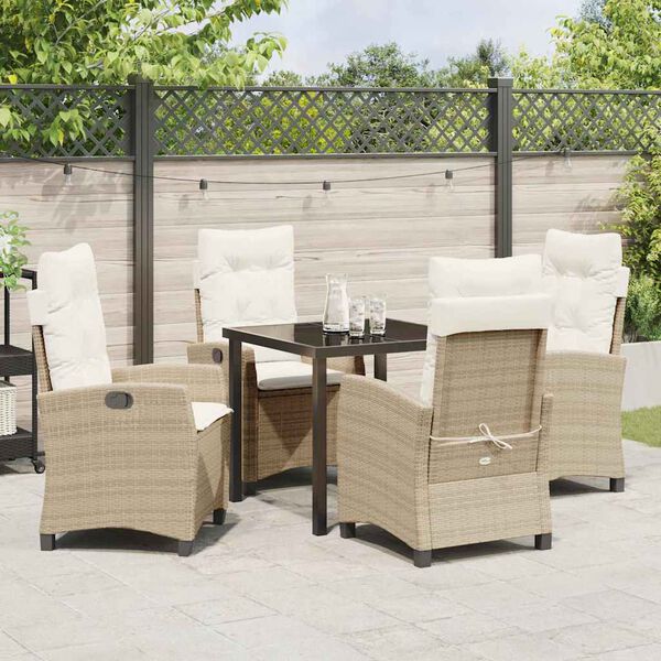 vidaXL Set da Pranzo per Giardino con cuscino 5 pcs Beige polyrattan