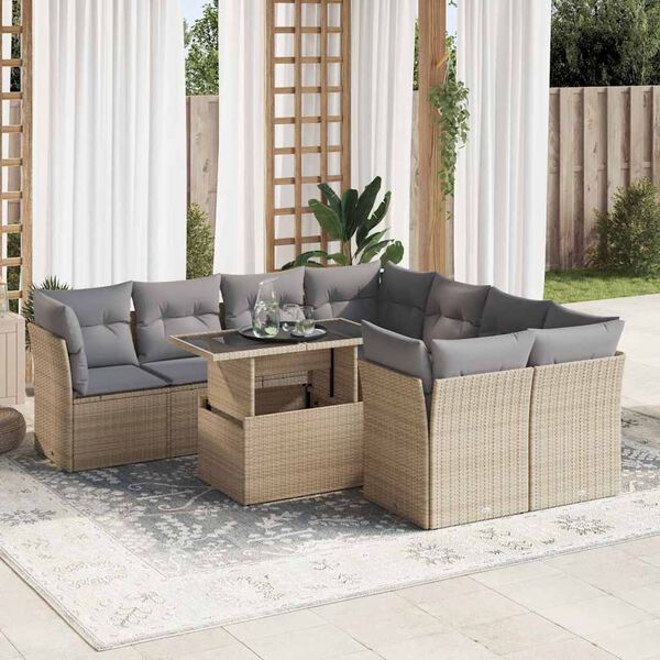 vidaXL Set Divano da Giardino 9 pz con Cuscini Beige in Polyrattan