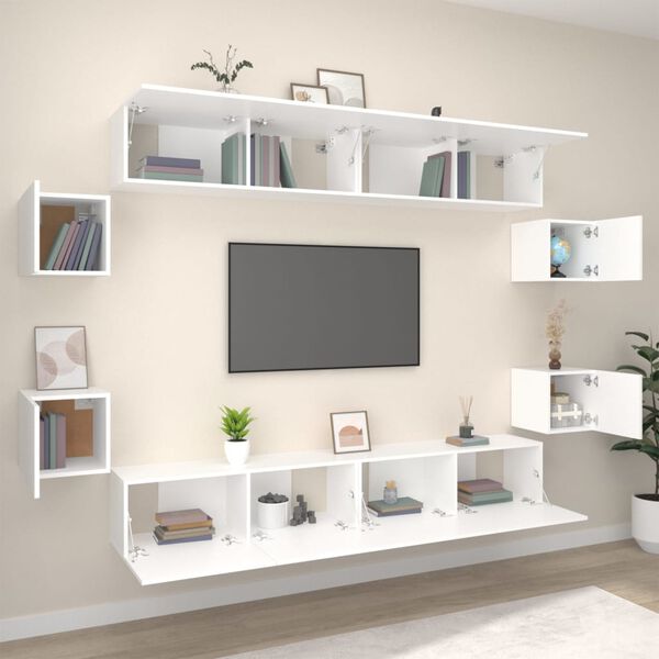 vidaXL Set Mobili Porta TV 8pz Bianco in Legno Multistrato