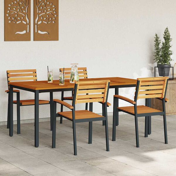 vidaXL Set da Pranzo per Giardino 5 pcs Nero Legno di Acacia Massello