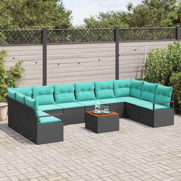 vidaXL Set Divano da Giardino con cuscino 11 pcs Nero polyrattan