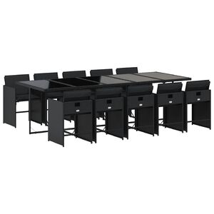 vidaXL Set da Pranzo da Giardino 11 pz con Cuscini in Polyrattan Nero