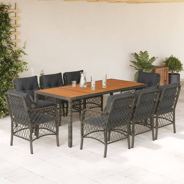vidaXL Set da Pranzo da Giardino 9 pz con Cuscini in Polyrattan Grigio
