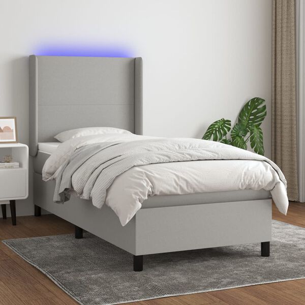 vidaXL Letto a Molle Materasso e LED Grigio Chiaro 80x200 cm Tessuto