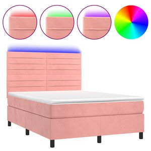 vidaXL Letto a Molle con Materasso e LED Rosa 140x190 cm in Velluto