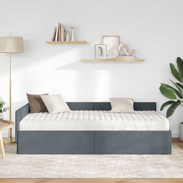 vidaXL Struttura Letto Angolare con Materasso 2 pcs Grigio Velluto