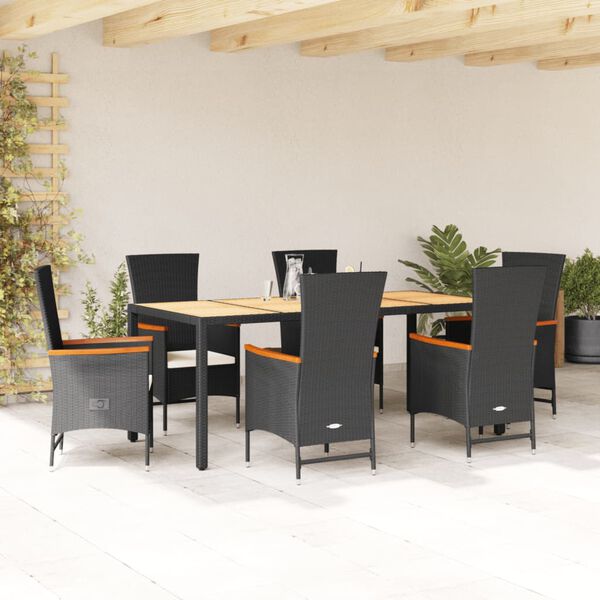 vidaXL Set da Pranzo da Giardino 7 pz Nero con Cuscini in Polyrattan