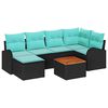 vidaXL Set Divano da Giardino 7 pz Nero e Turchese polyrattan