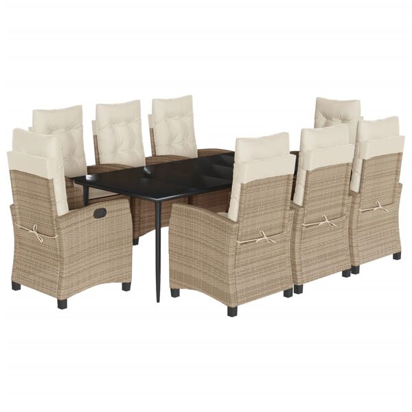 vidaXL Set da Pranzo da Giardino 9 pz con Cuscini Beige in Polyrattan