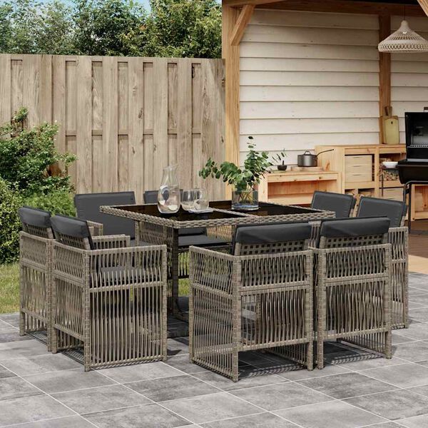 vidaXL Set da Pranzo da Giardino 9 pz con Cuscini in Polyrattan Grigio