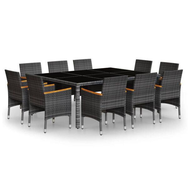 vidaXL Set Pranzo da Giardino 11pz in Polyrattan Grigio