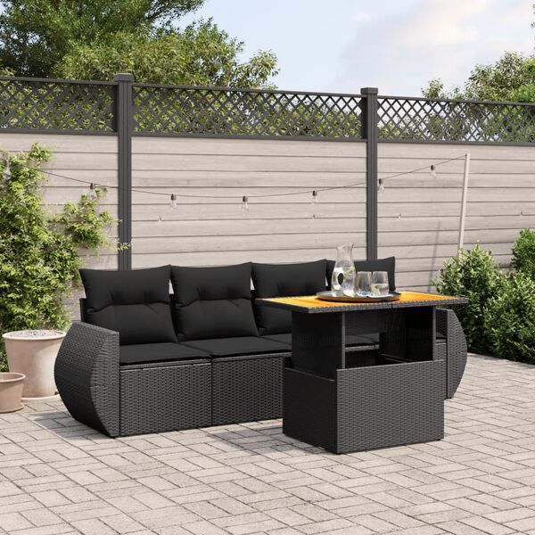 vidaXL Set Divani da Giardino 5 pz con Cuscini in Polyrattan Nero