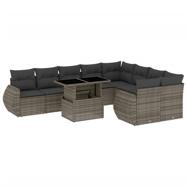 vidaXL Set Divano da Giardino 10 pz con Cuscini Grigio in Polyrattan