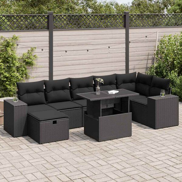 vidaXL Set Divani da Giardino 5 pz con Cuscini in Polyrattan Nero