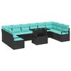 vidaXL Set Divano da Giardino con cuscino 11 pcs Nero e blu polyrattan
