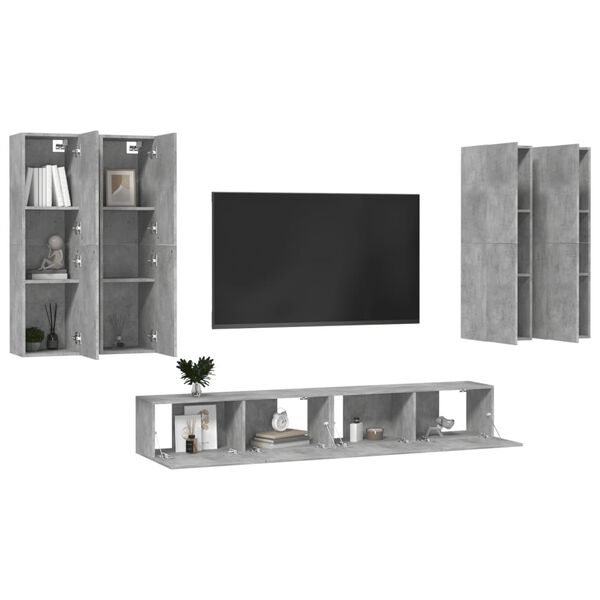 vidaXL Set di Mobili Porta TV 6 pz Grigio Cemento in Legno Multistrato