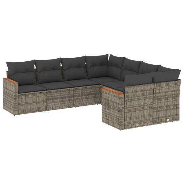 vidaXL Set Divano da Giardino 8 pz con Cuscini Grigio in Polyrattan