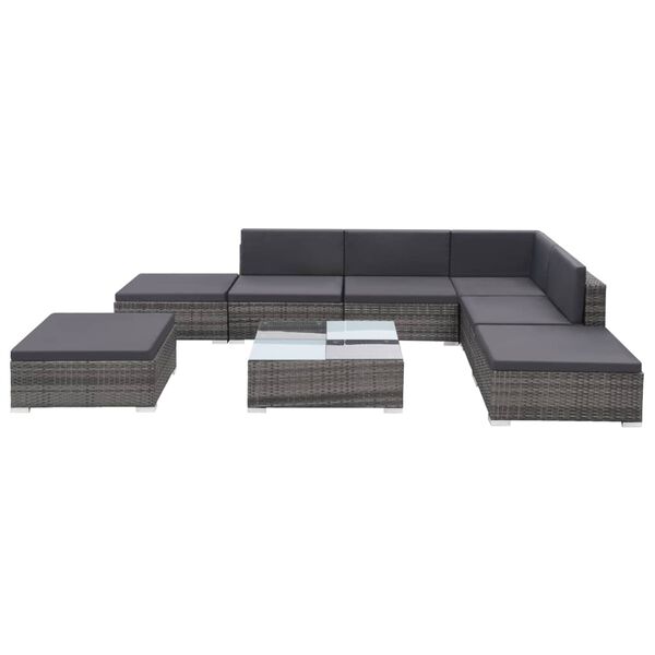 vidaXL Set Divani da Giardino 8 pz con Cuscini in Polyrattan Grigio