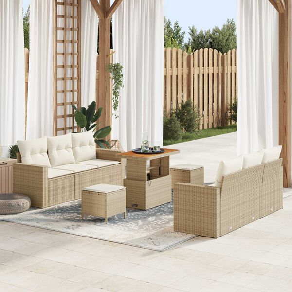 vidaXL Set Divano da Giardino con cuscino 9 pcs beige e panna