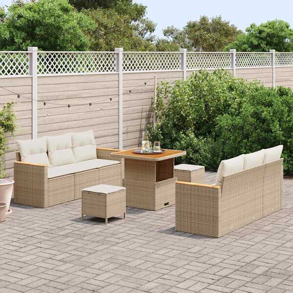vidaXL Set Divano da Giardino 11 pcs Beige e Crema polyrattan