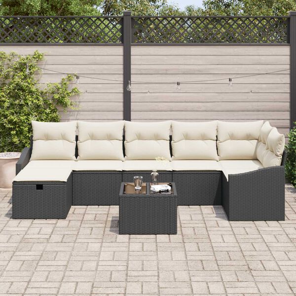 vidaXL Set Divano da Giardino 8 pcs Nero 55 x 62 x 69 cm Poly Rattan