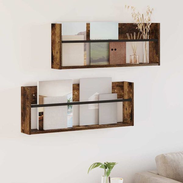 vidaXL Scaffale per riviste 2 pcs Rovere fum&eacute; 80 x 12 x 30 cm