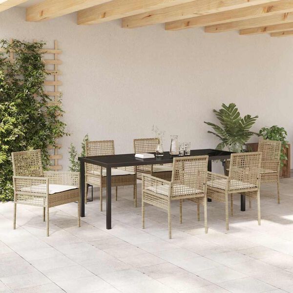 vidaXL Set da Pranzo per Giardino con cuscino 7 pcs Beige polyrattan