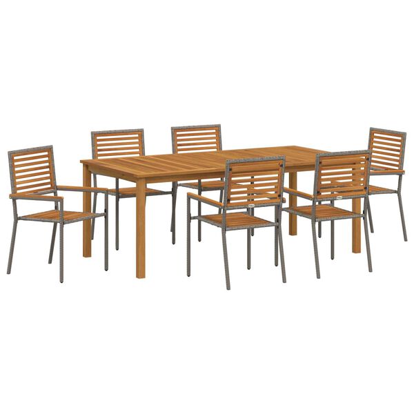 vidaXL Set da Pranzo per Giardino 7 pcs Grigio Poly Rattan