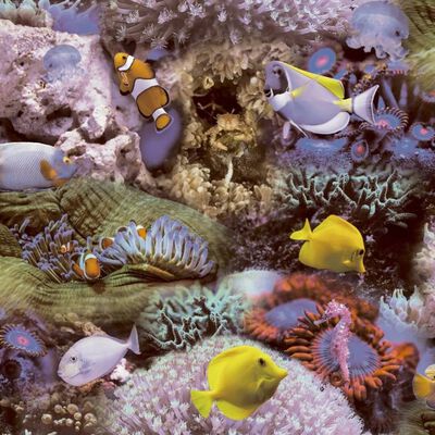Good Vibes Carta da Parati Coral and Tropical Fish Gialla e Viola