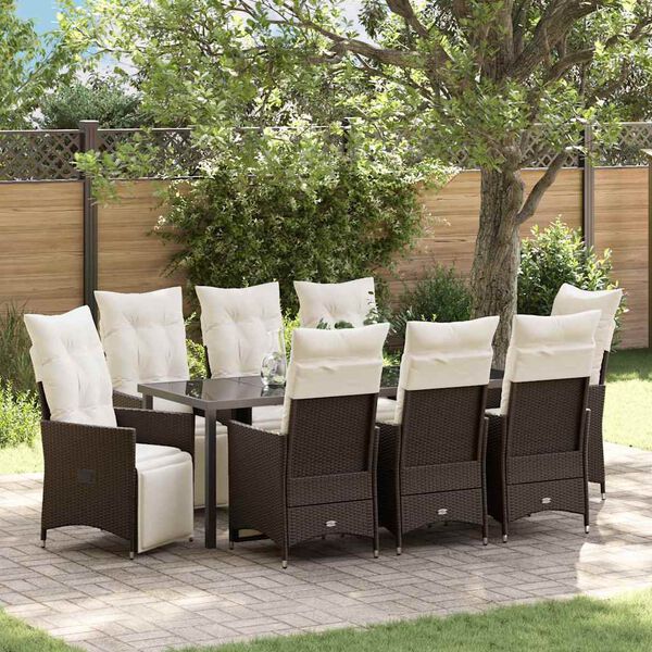 vidaXL Set da Pranzo per Giardino 9 pcs Marrone Poly Rattan