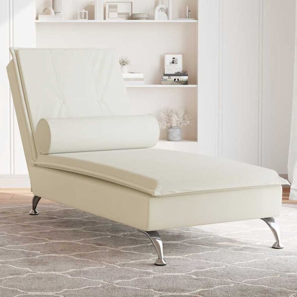 vidaXL Chaise Longue Massaggi con Cuscino a Rullo Crema in Velluto