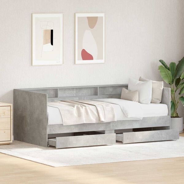 vidaXL Letto Giorno con cassetto Grigio 90 x 200 cm Legno multistrato