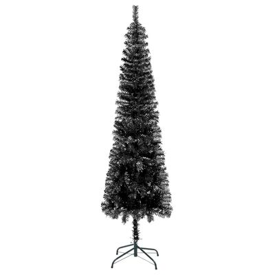 vidaXL Albero di Natale Sottile Preilluminato con Palline Nero 210 cm