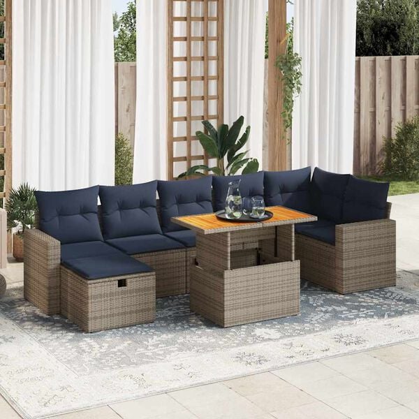 vidaXL Set Divani Giardino 8 pz con Cuscini Marrone Polyrattan Acacia