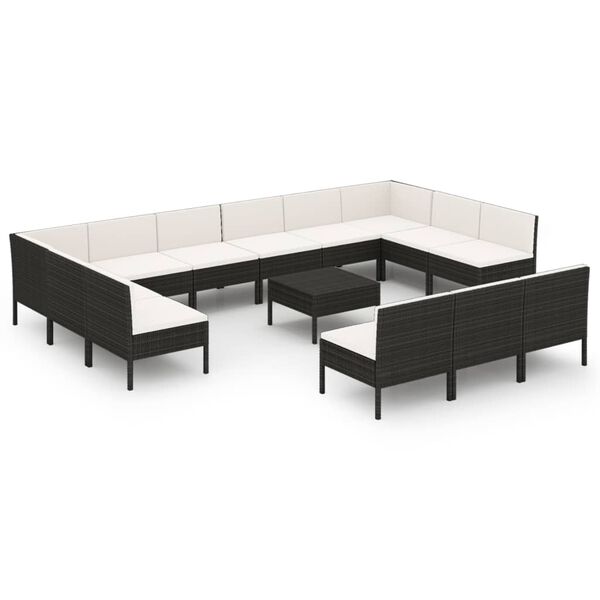 vidaXL Set Divani da Giardino 14 pz con Cuscini in Polyrattan Nero