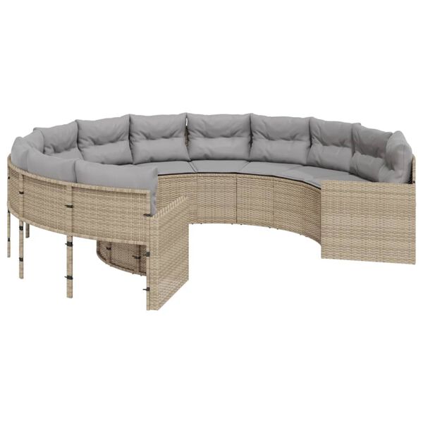 vidaXL Divano da Giardino con Cuscini Circolare Beige in Polyrattan