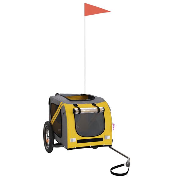 vidaXL Rimorchio da Bici per Animali Giallo e Grigio Oxford e Ferro