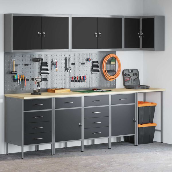 vidaXL Set di mobili da lavoro con cassetto 12 pcs Nero e Grigio