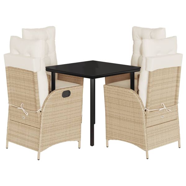 vidaXL Set da Pranzo da Giardino 5 pz con Cuscini Beige in Polyrattan