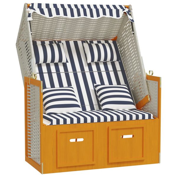 vidaXL Strandkorb con Cuscini in Polyrattan Legno Massello Bianco Blu